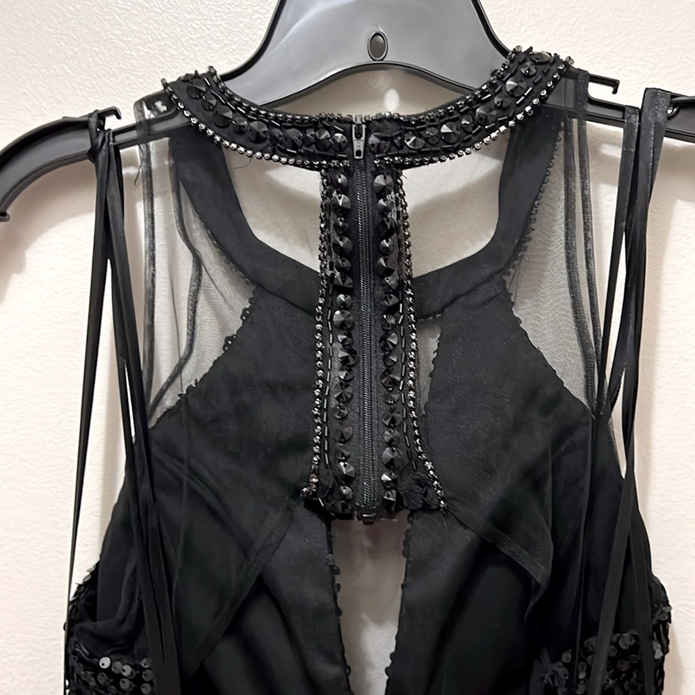 AZARIA BRIDAL SIZE 10 BLACK CUT OUT SIDE MESH W/ SEQUIN BLACK PARTY EVENT DRESS - Picture 8 of 12